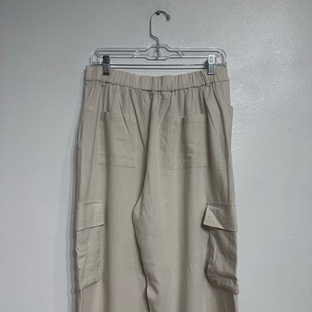 Happily Grey Cream Linen Blend Wide Leg Pants High Rise Flowy Sz L - Picture 8 of 10